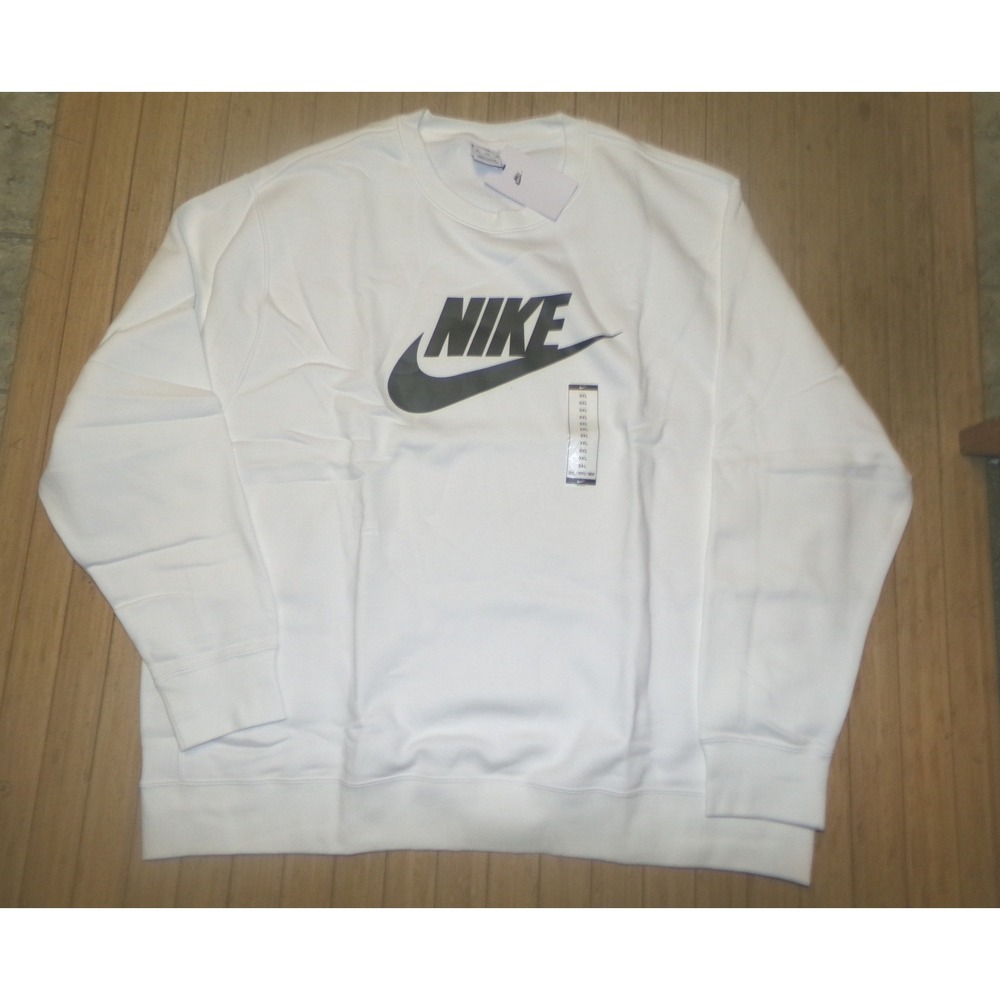 Nike Sportswear Club Fleece Crewneck Sweatshirt White Black Logo Mens 3XL NEW